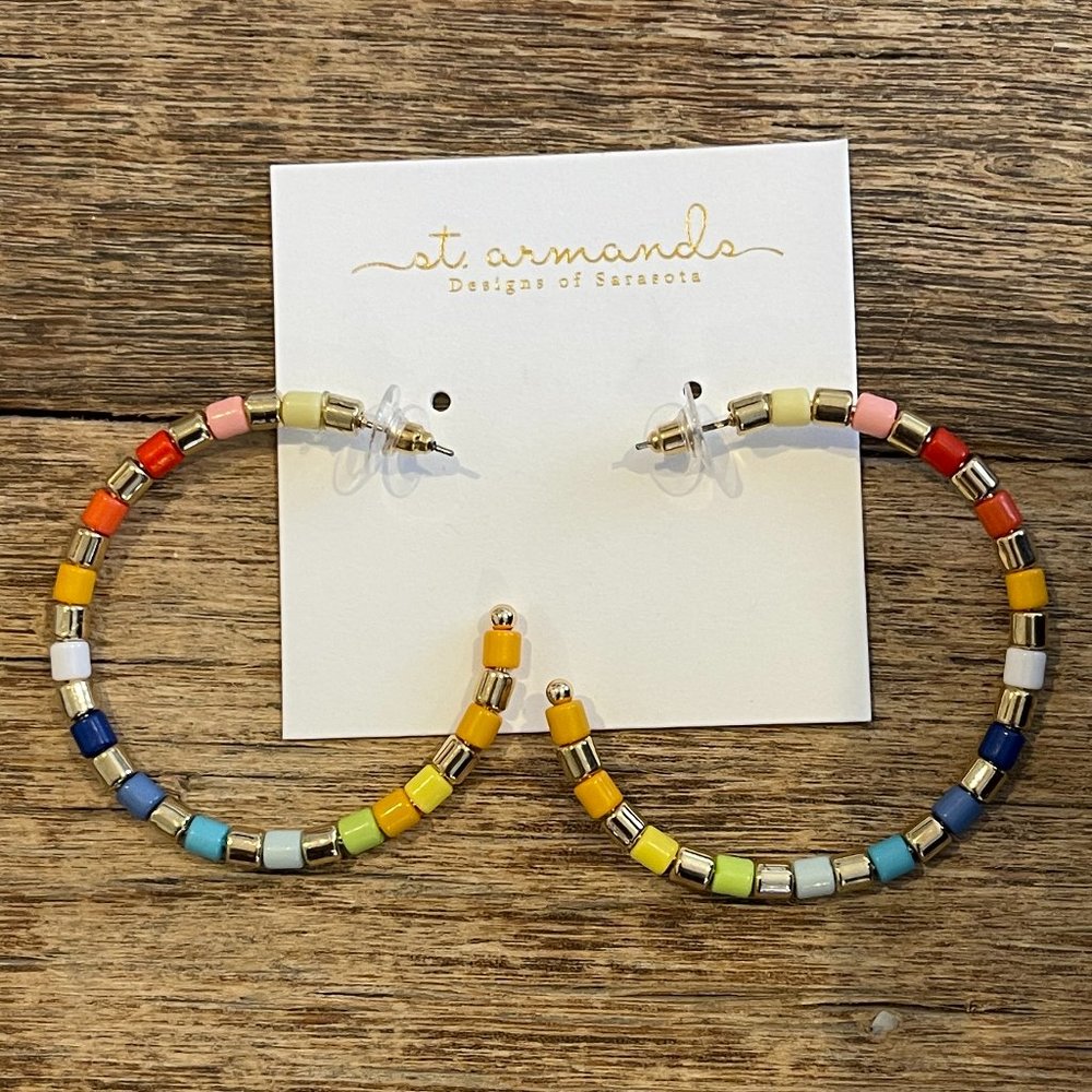 Rainbow Beaded Hoop Earrings